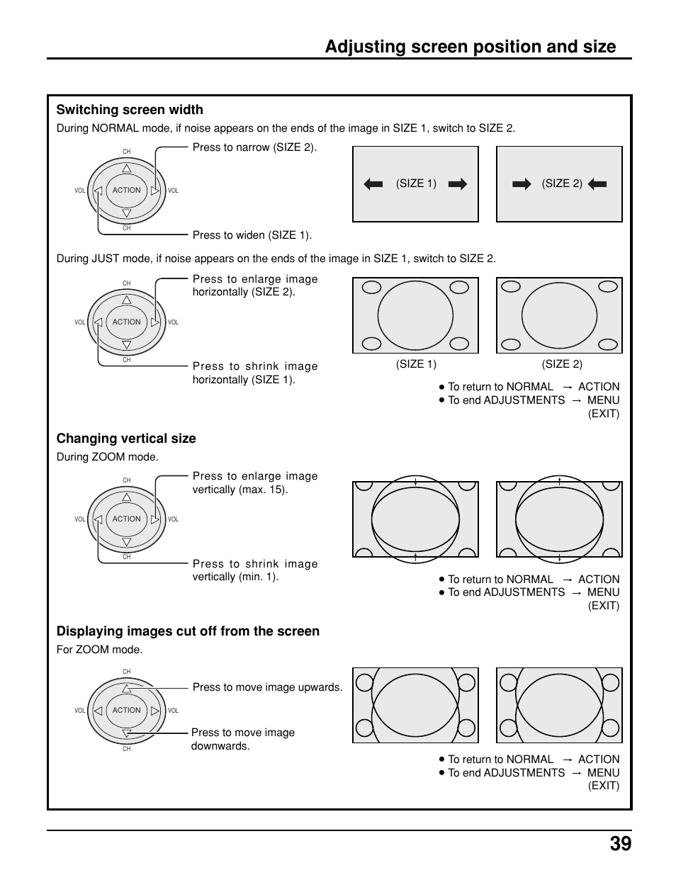 Adjusting screen position and size | Panasonic PT 52DL10 User Manual | Page 39 / 76
