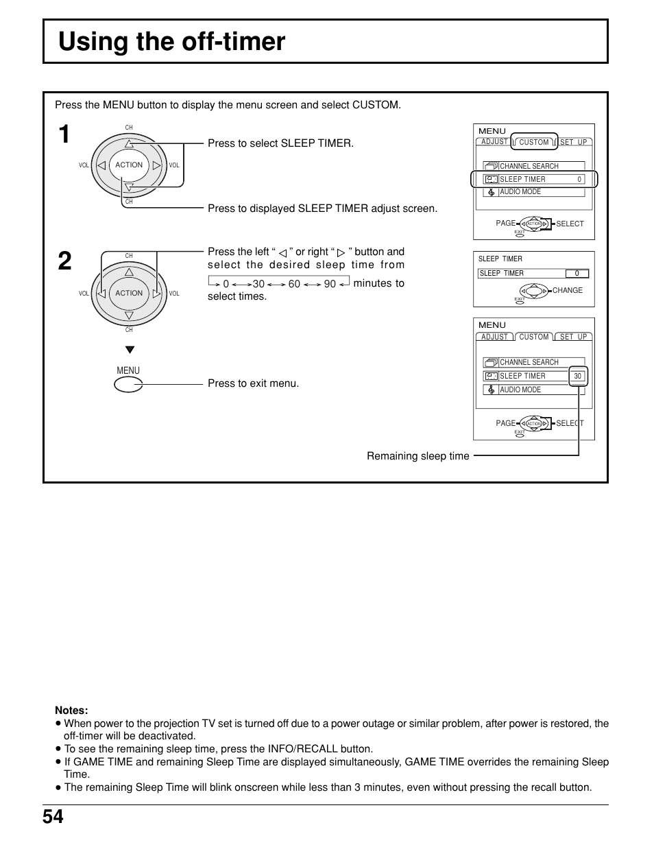 Using the off-timer | Panasonic PT 52DL10 User Manual | Page 54 / 76