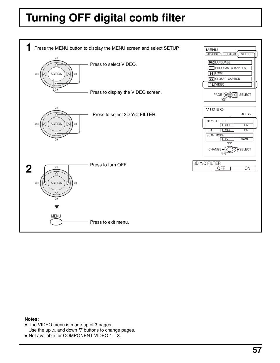 Turning off digital comb filter | Panasonic PT 52DL10 User Manual | Page 57 / 76