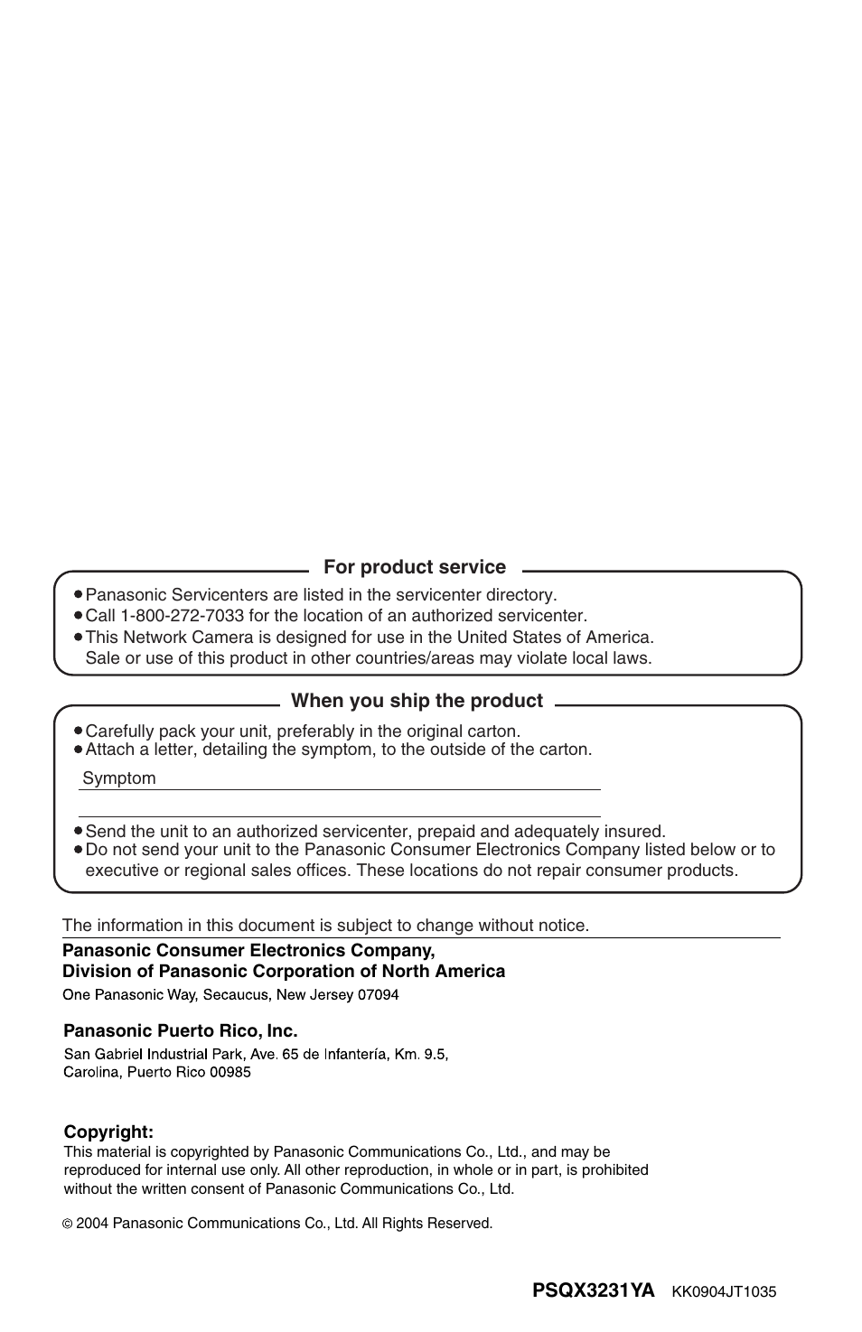 Panasonic BL-C30A User Manual | Page 114 / 114