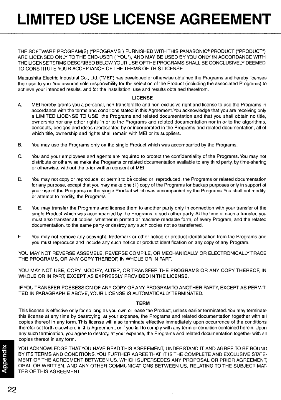 Limited use license agreement | Panasonic TOUGHBOOK CF-37 User Manual | Page 22 / 28