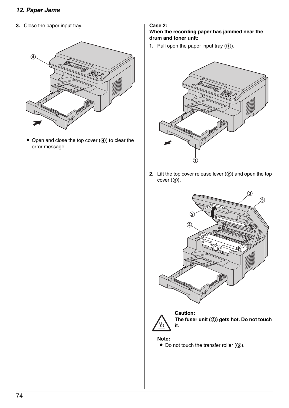 Paper jams 74 | Panasonic KX-MB772CX User Manual | Page 74 / 88