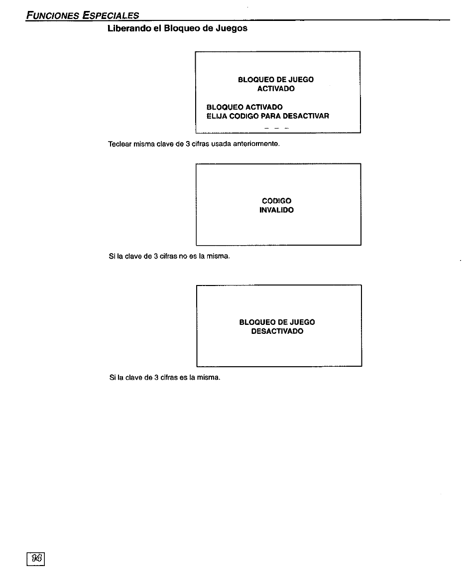 Liberando el bloqueo de juegos | Panasonic PT-51G43 User Manual | Page 34 / 36