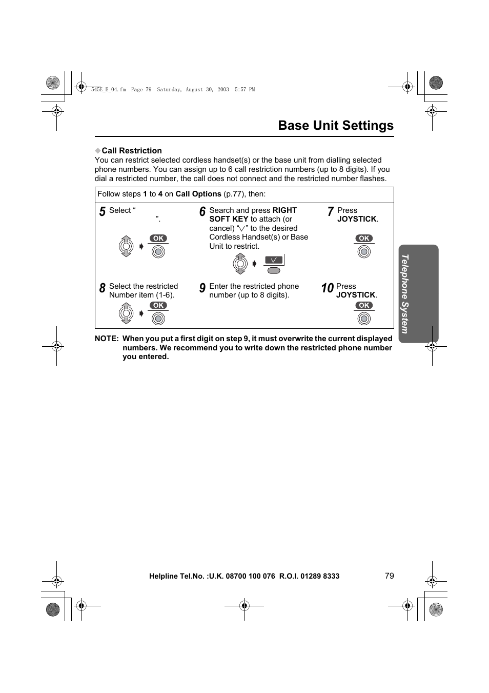 Base unit settings | Panasonic KX-TCD545E User Manual | Page 79 / 129