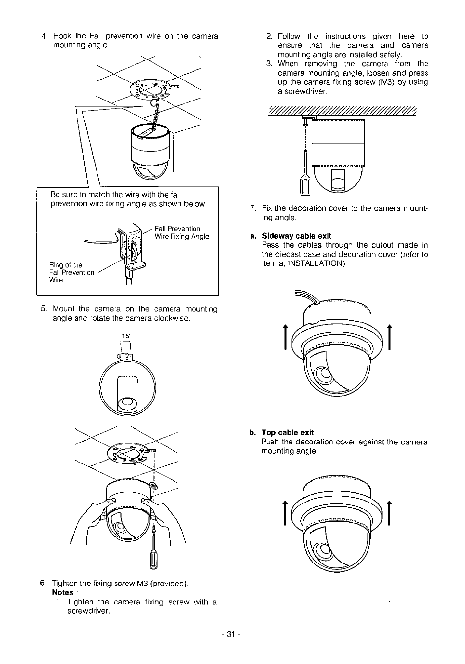 A. sideway cable exit, B. top cable exit | Panasonic WV-BS504 User Manual | Page 33 / 40