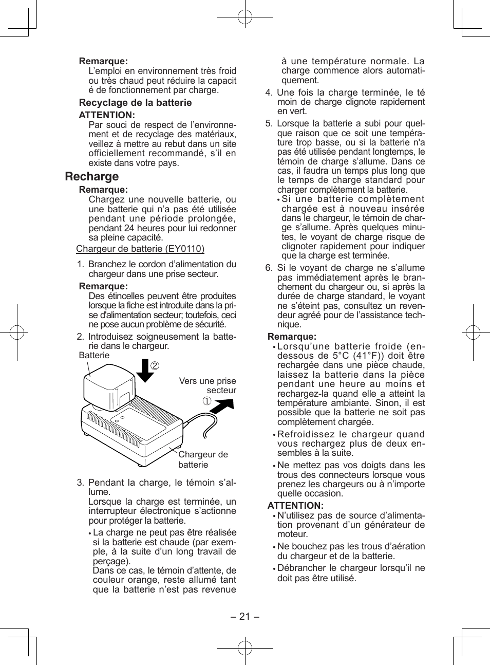 Recharge | Panasonic EY6903 User Manual | Page 21 / 68