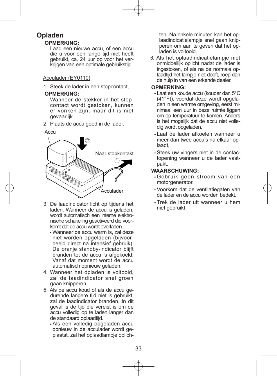 Opladen | Panasonic EY6903 User Manual | Page 33 / 68