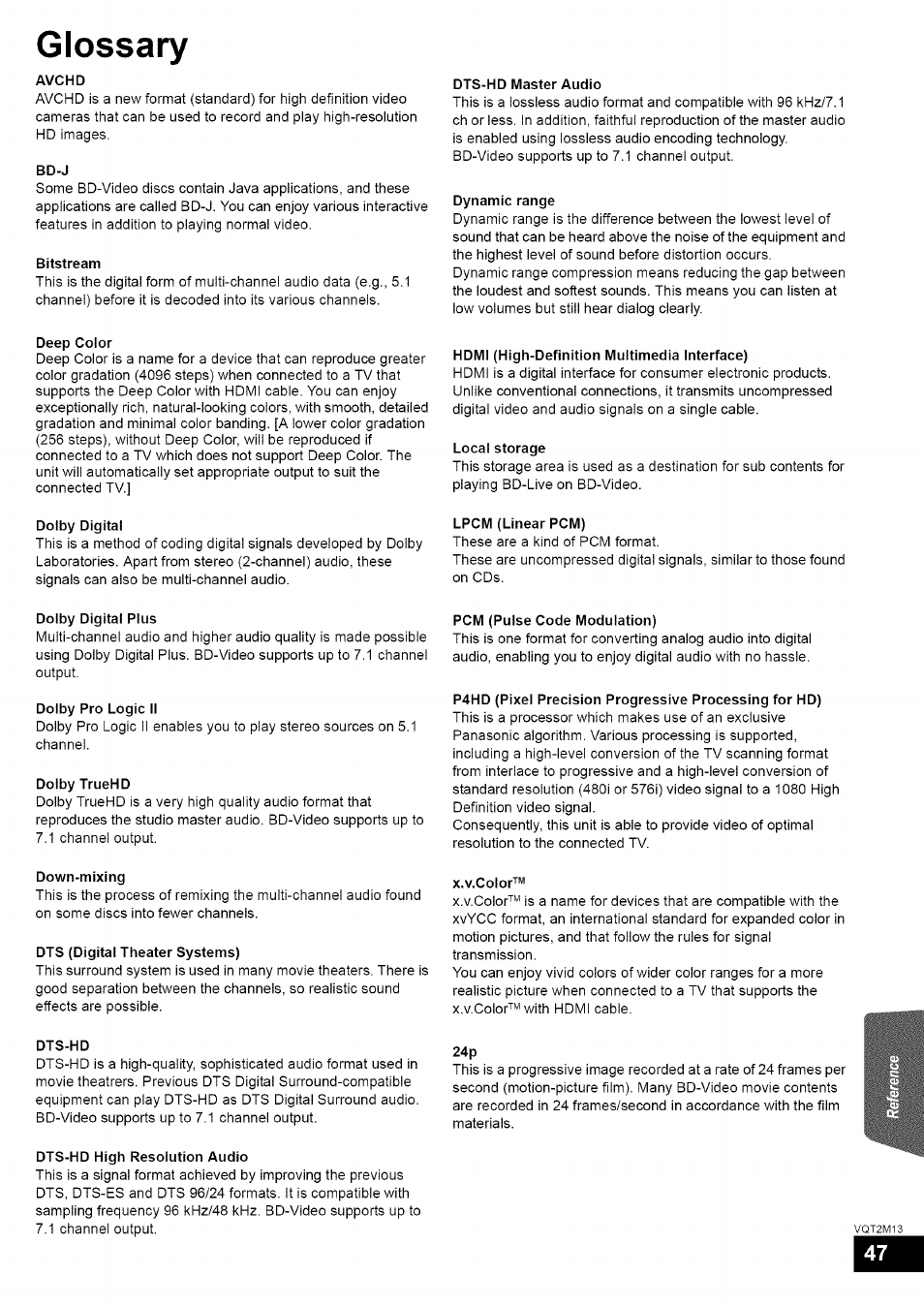 Glossary | Panasonic SC-BT730 User Manual | Page 47 / 52