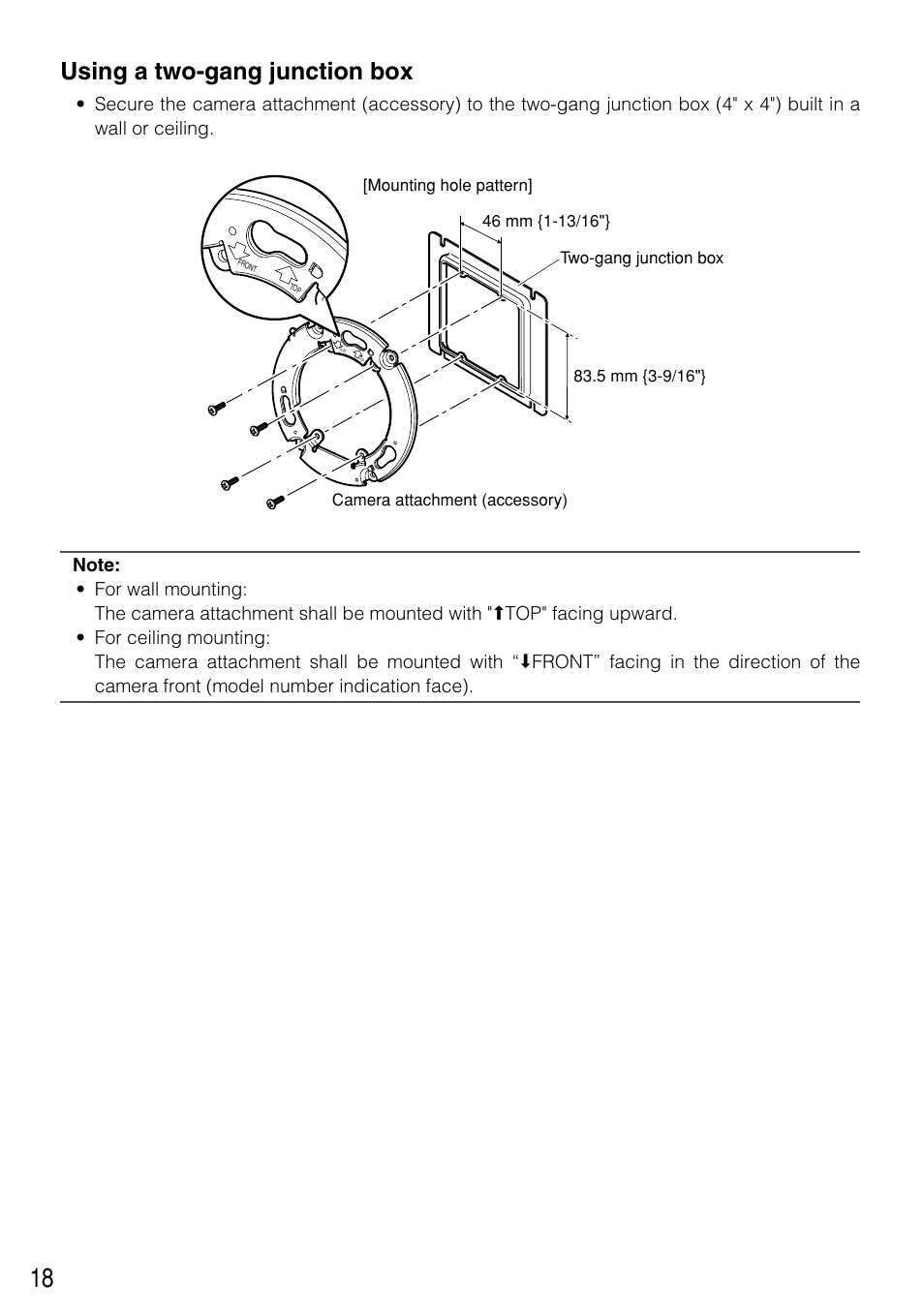 Using a two-gang junction box | Panasonic WV-NW502SK User Manual | Page 18 / 44
