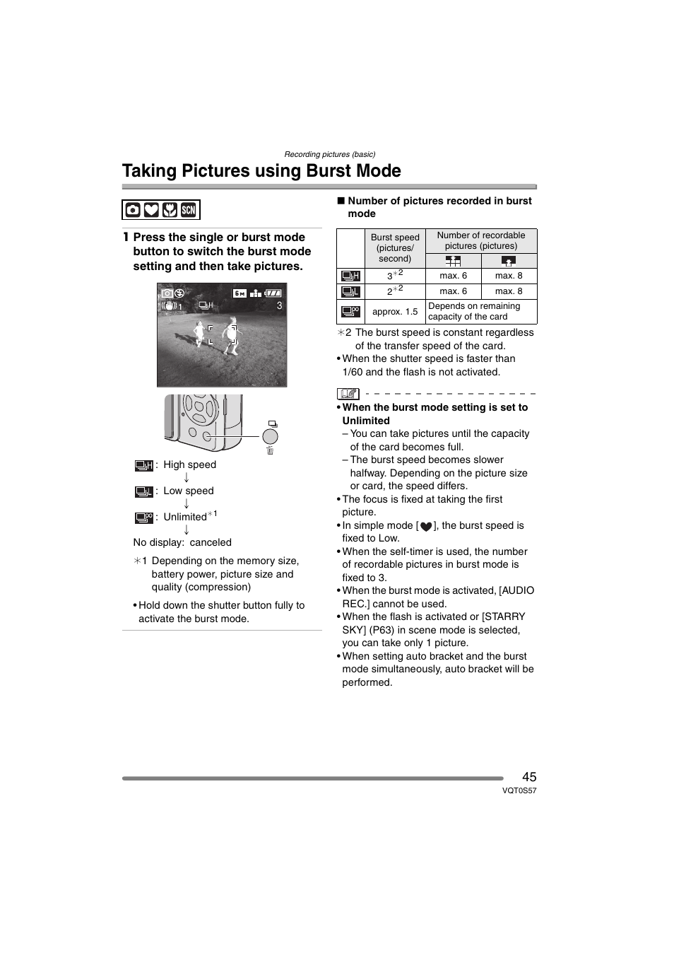 Taking pictures using burst mode | Panasonic DMC-FX9PP User Manual | Page 45 / 124