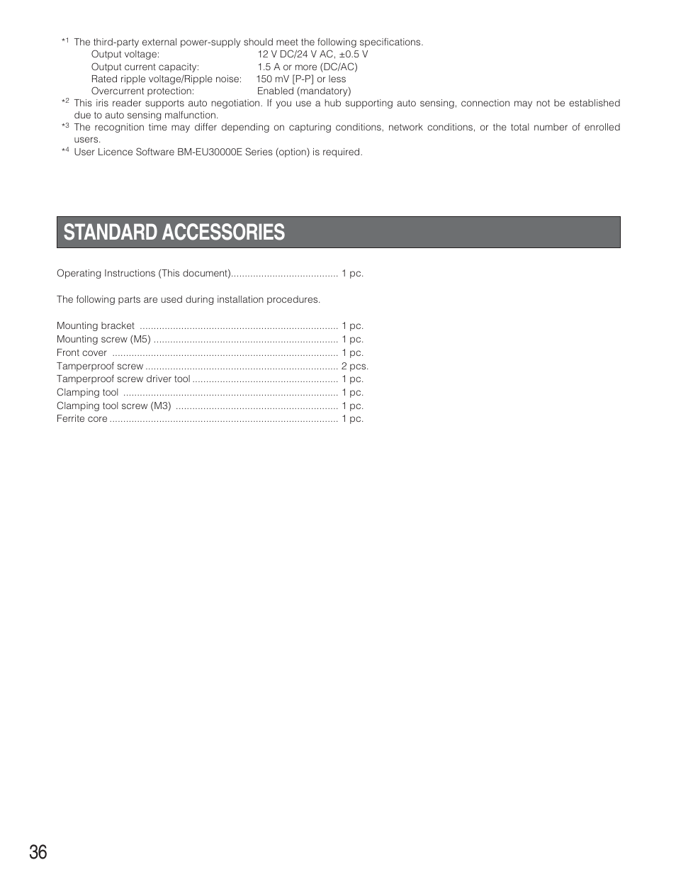 Standard accessories | Panasonic BM-ET330 User Manual | Page 36 / 37