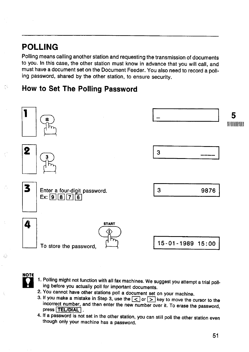 Polling, How to set the polling password | Panasonic Panafax UF-130 User Manual | Page 51 / 72