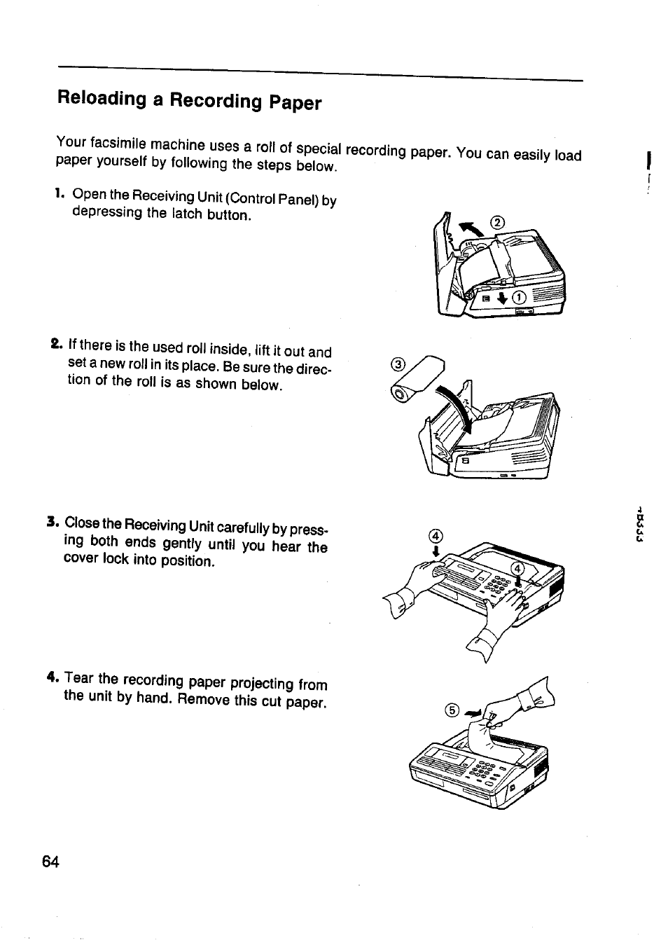 Reloading a recording paper | Panasonic Panafax UF-130 User Manual | Page 64 / 72