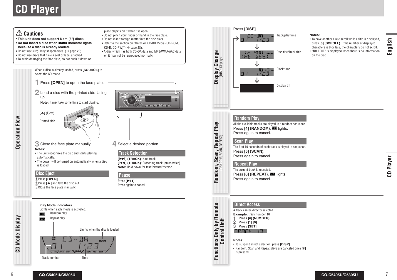 Cd player, English | Panasonic CQ-C5305U User Manual | Page 9 / 45