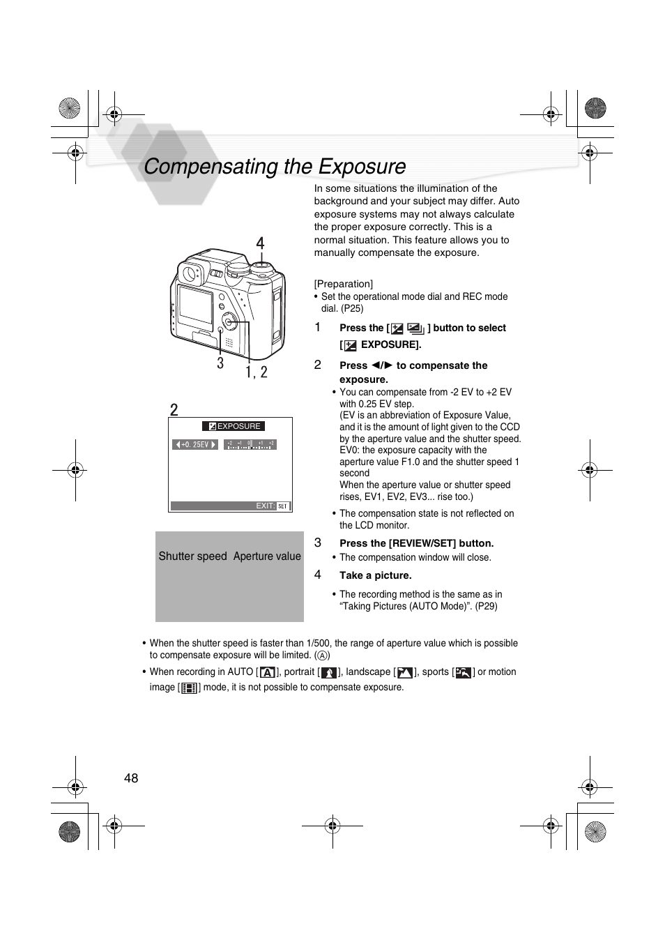 Compensating the exposure, N (p48), P48) | Panasonic DMC-LC40PP User Manual | Page 50 / 106