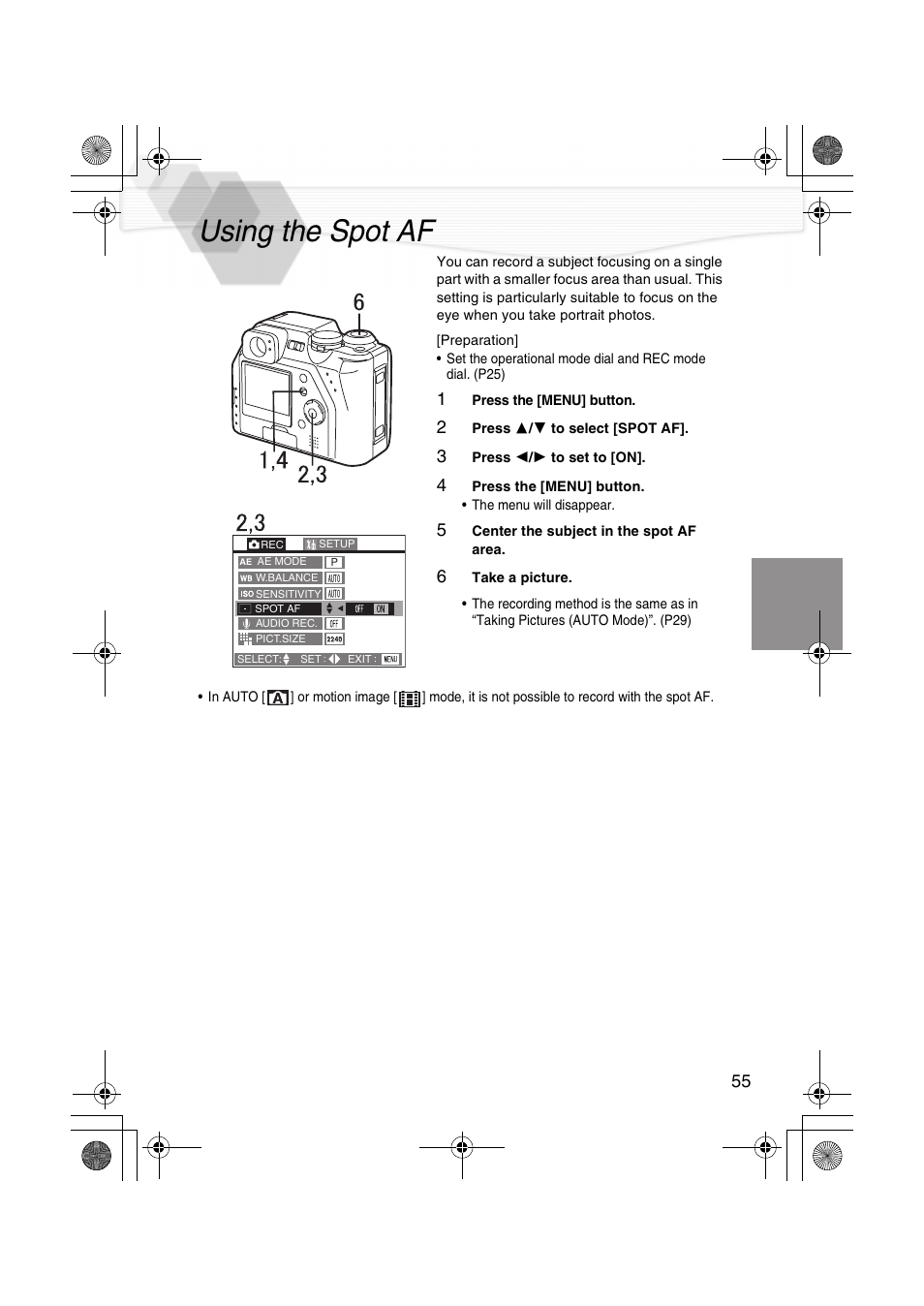 Using the spot af, P55) | Panasonic DMC-LC40PP User Manual | Page 57 / 106
