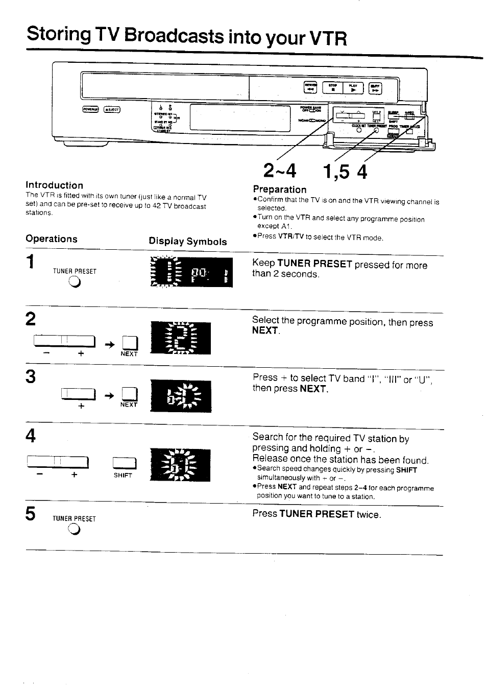 Storing tv broadcasts into your vtr, Introduction, Operations | Preparation, Press tuner preset twice, Precautions | Panasonic NV-HD70EA User Manual | Page 8 / 33