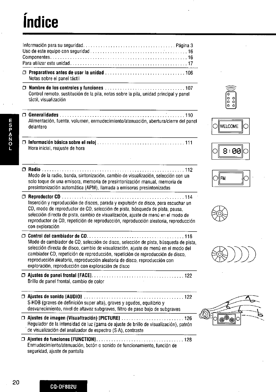 Indice | Panasonic CQ-DF802U User Manual | Page 20 / 150