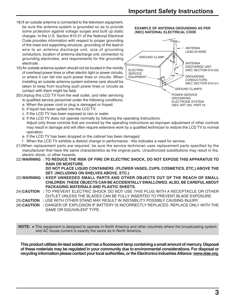 Important safety instructions | Panasonic C-20LA5 User Manual | Page 3 / 32