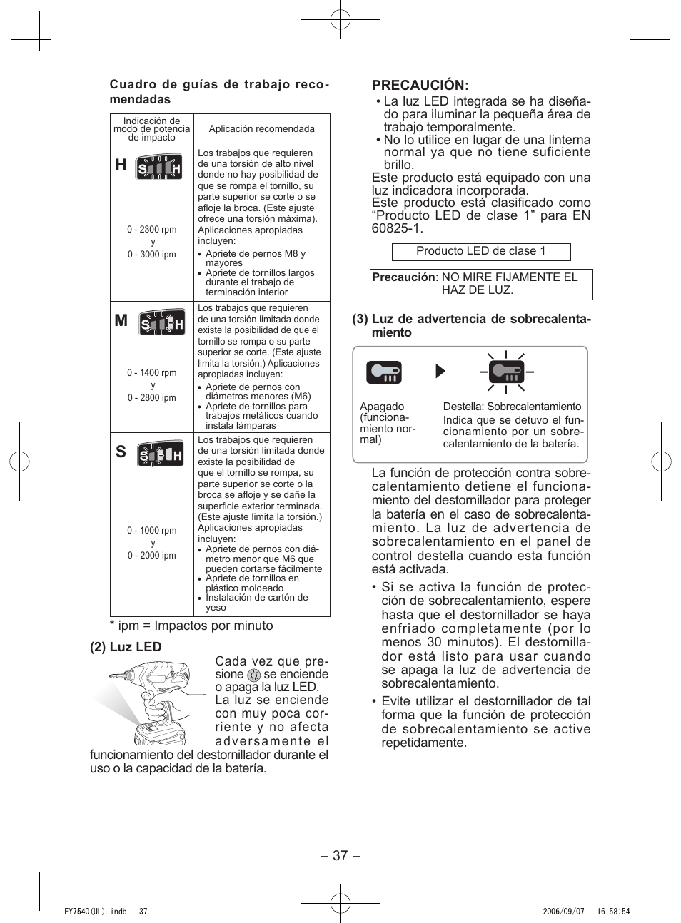 Precaución | Panasonic EY7540 User Manual | Page 37 / 48