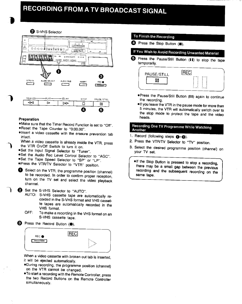 Recording from a tv broadcast signal | Panasonic NV-FS1 User Manual | Page 19 / 40