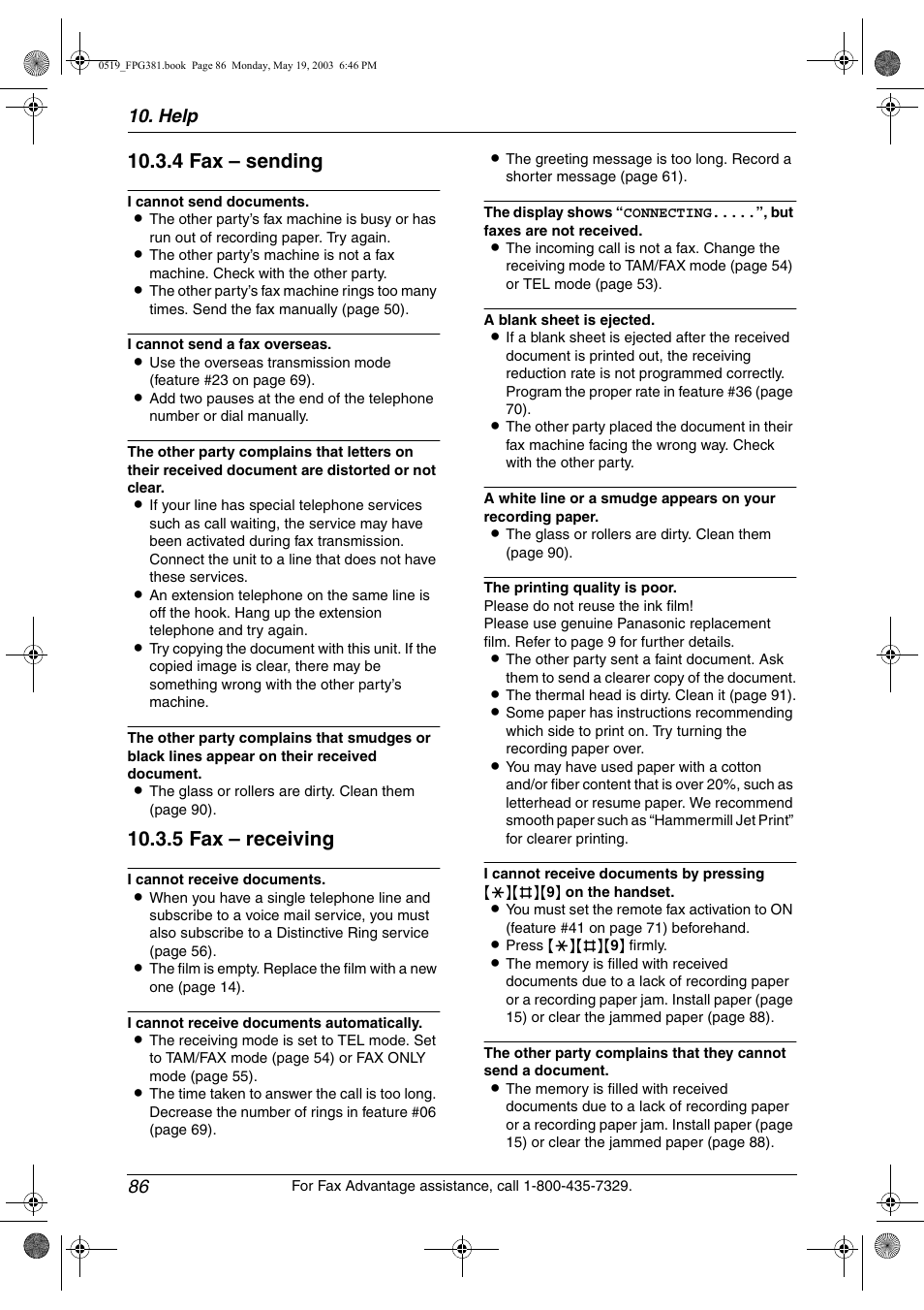 4 fax – sending, 5 fax – receiving, Help 86 | Panasonic KX-FPG381 User Manual | Page 88 / 106
