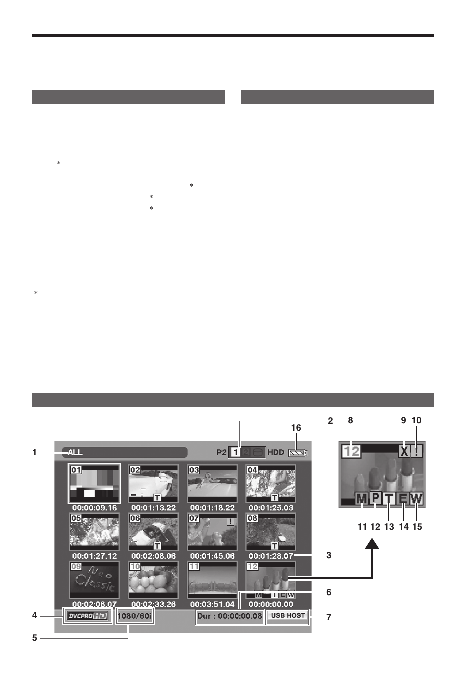 Playback, Thumbnail display, P! x | Panasonic AG-HPG10P User Manual | Page 28 / 92