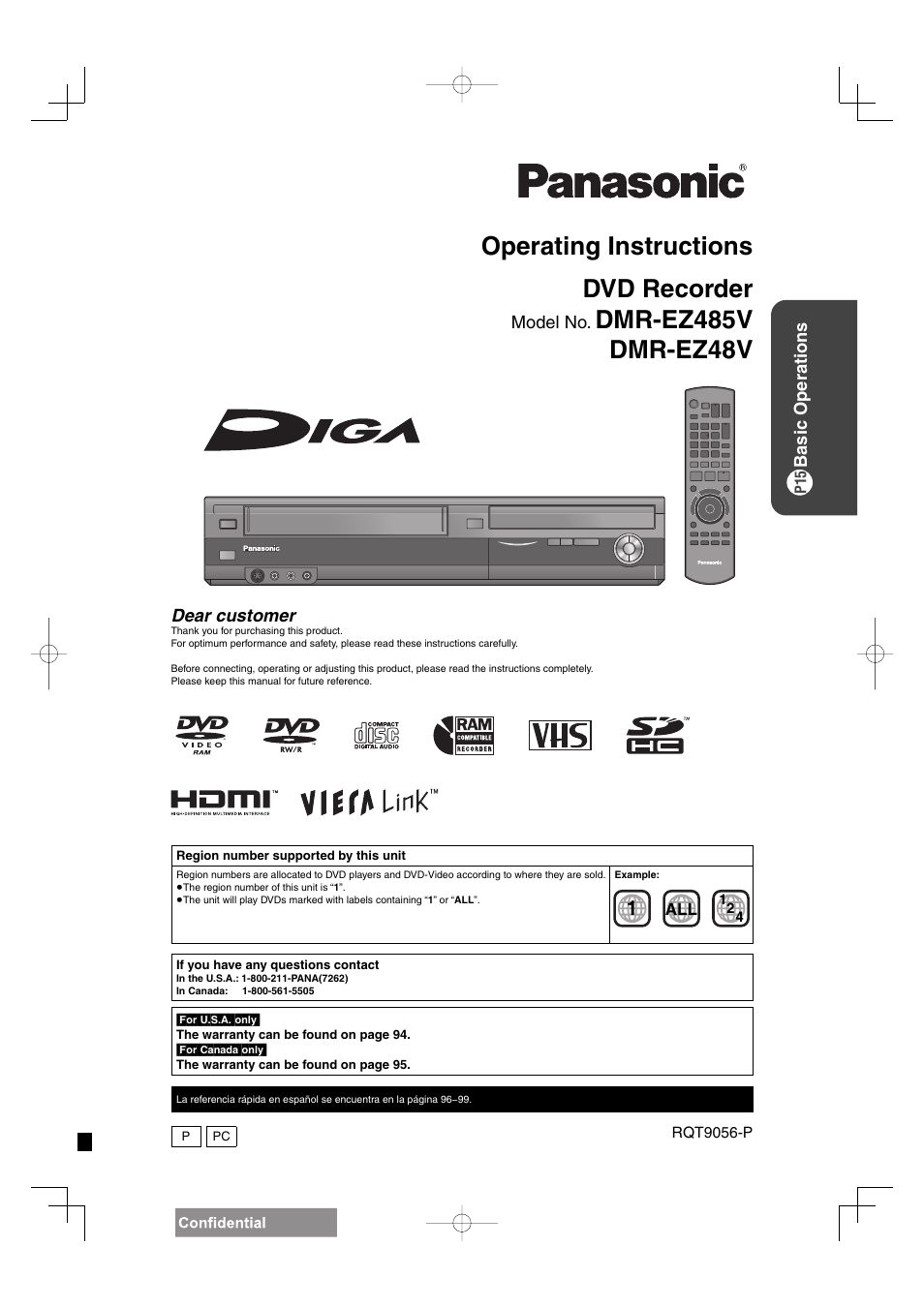 Panasonic DIGA DMR-EZ48V User Manual | 100 pages