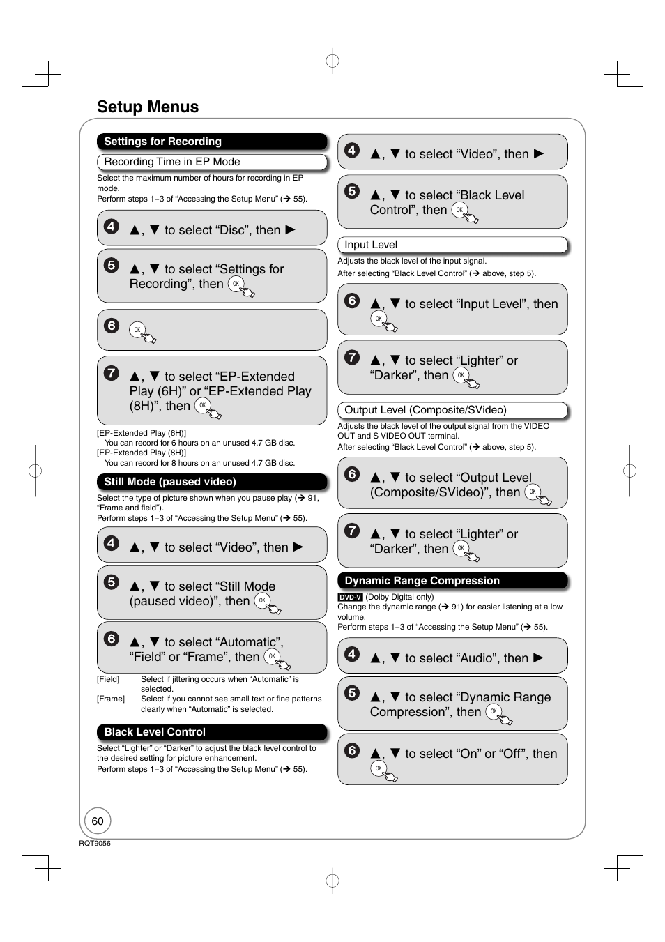 Setup menus | Panasonic DIGA DMR-EZ48V User Manual | Page 60 / 100