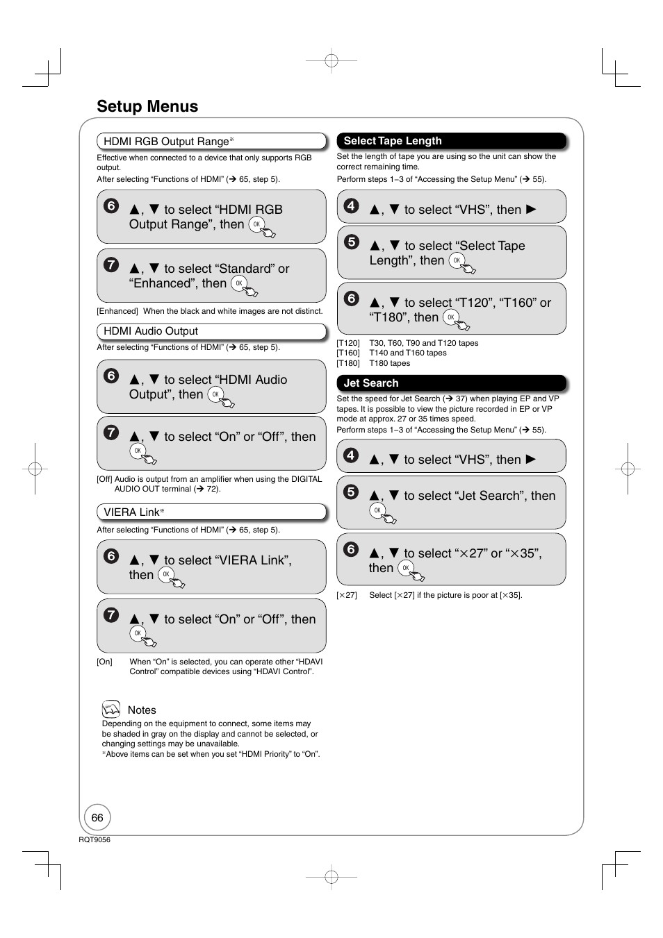 Setup menus | Panasonic DIGA DMR-EZ48V User Manual | Page 66 / 100