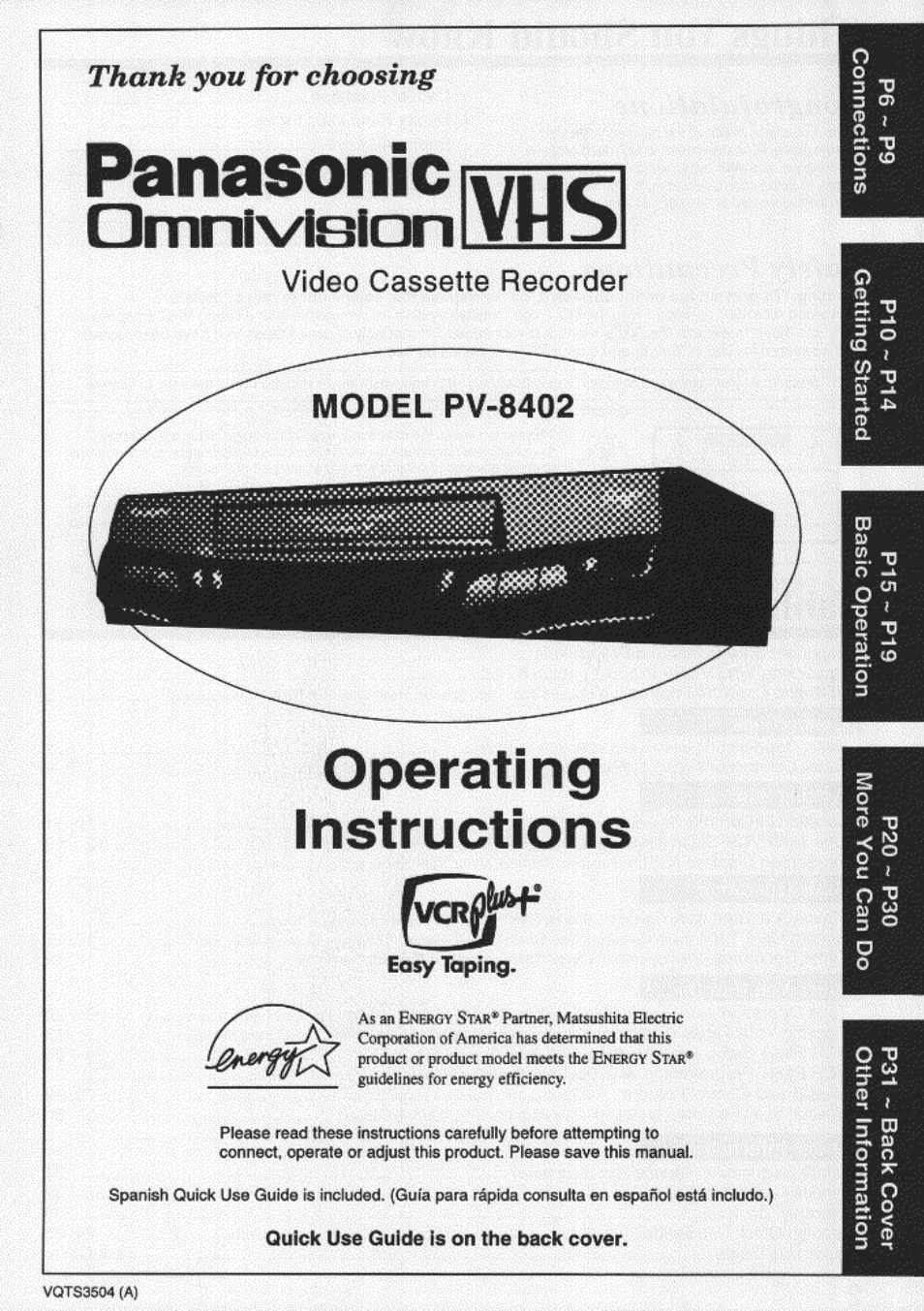 Panasonic OMNIVISION PV-8402 User Manual | 36 pages