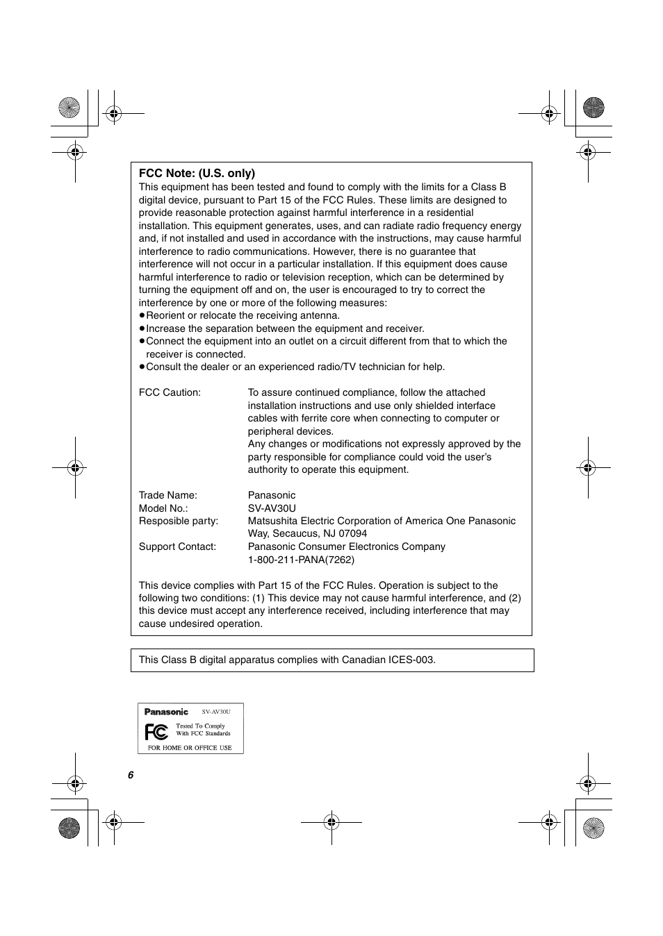 Panasonic SV-AV30U User Manual | Page 6 / 74