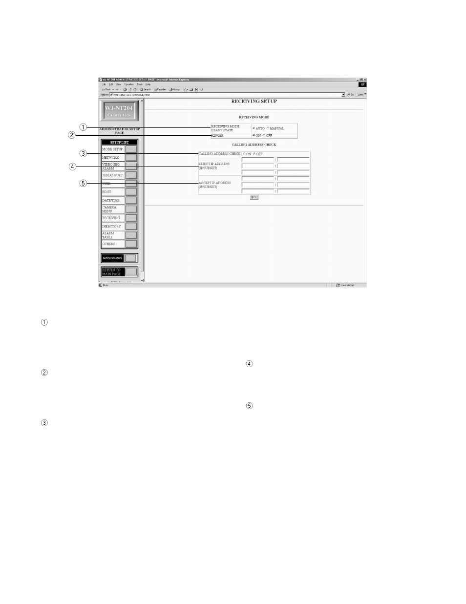 Receiving setup | Panasonic WJ-NT204 User Manual | Page 91 / 147