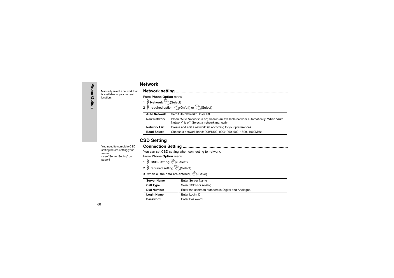 Network, Network setting, Csd setting | Connection setting | Panasonic EB-G50 User Manual | Page 69 / 104