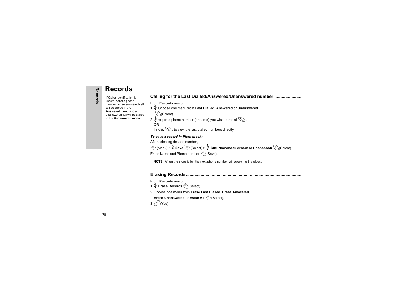Records, Erasing records | Panasonic EB-G50 User Manual | Page 81 / 104
