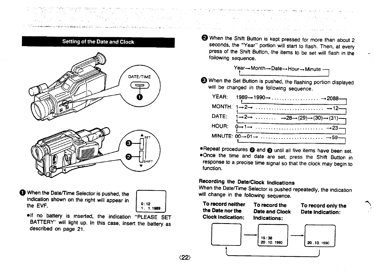 Recording the date/clock indications | Panasonic NV-MC20 User Manual | Page 22 / 42