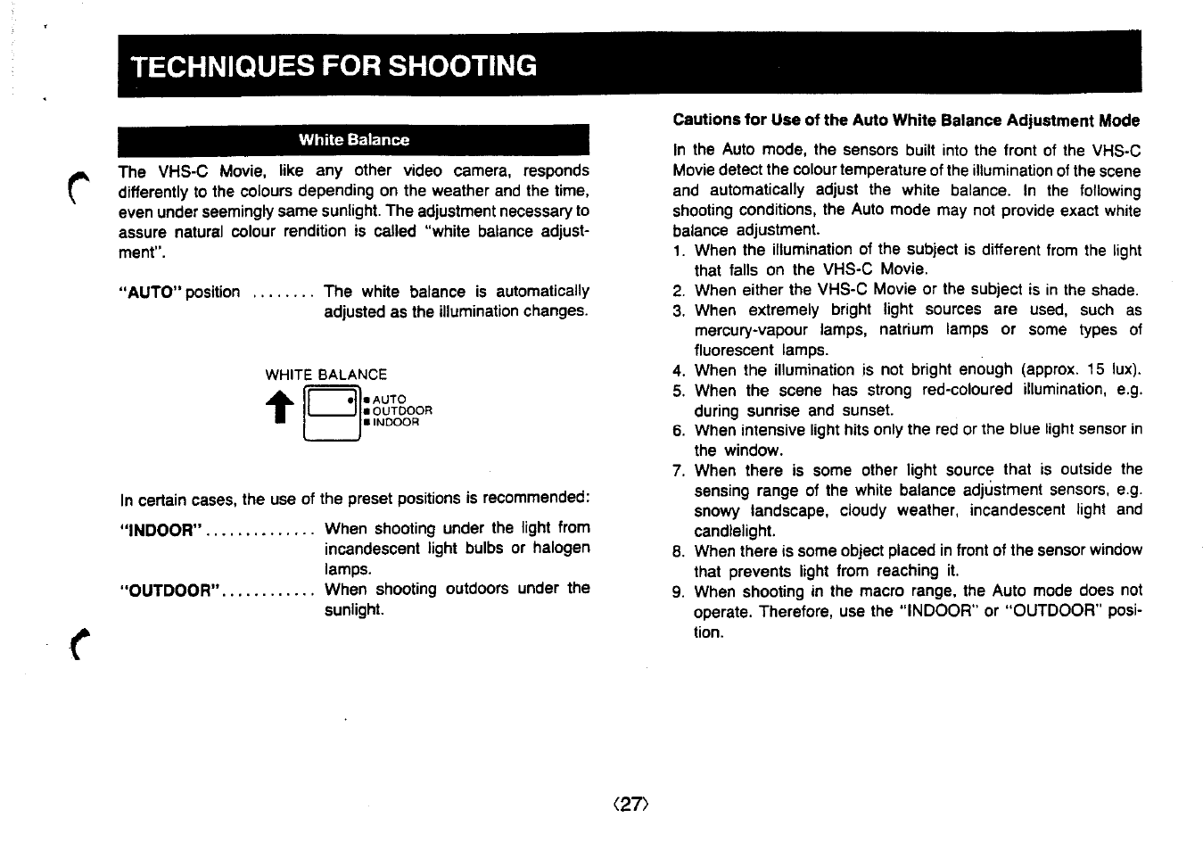 Techniques for shooting | Panasonic NV-MC20 User Manual | Page 27 / 42