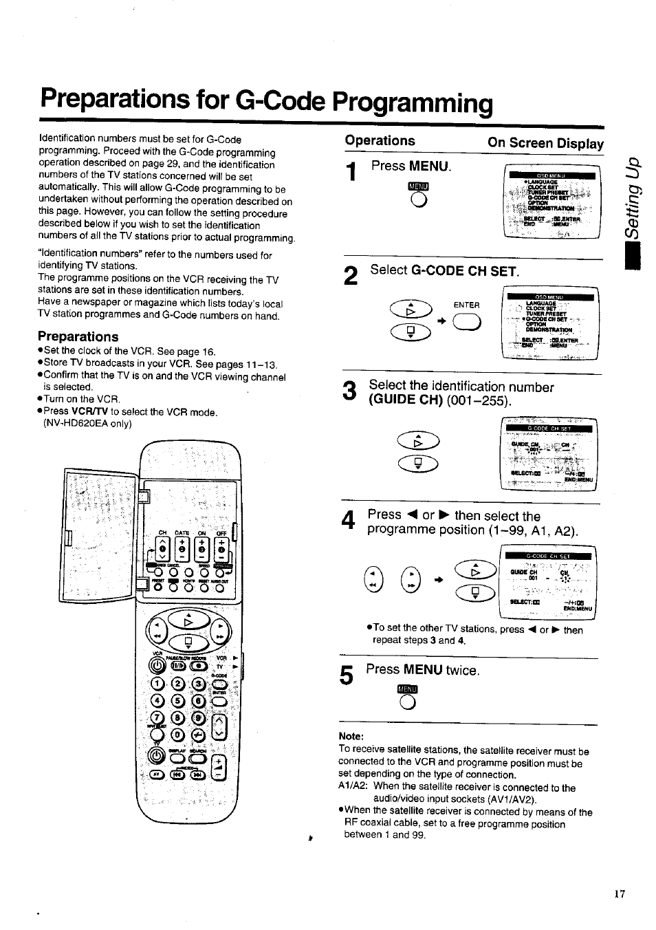 Preparations for g-code programming, Preparations, Operations | On screen display | Panasonic NV-HD620 User Manual | Page 17 / 38