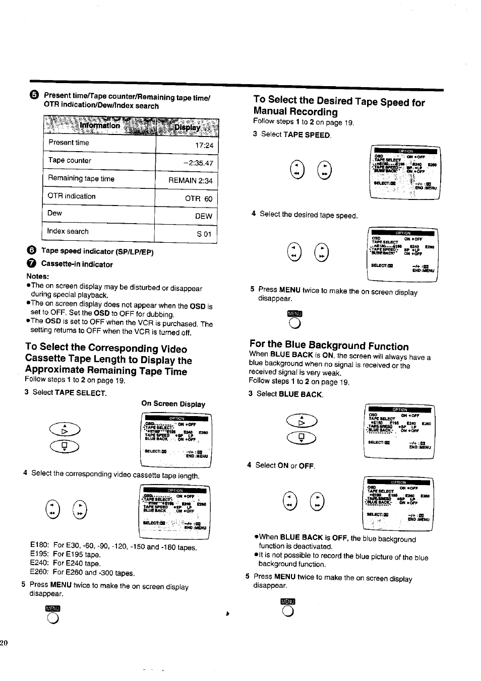 For the blue background function | Panasonic NV-HD620 User Manual | Page 20 / 38