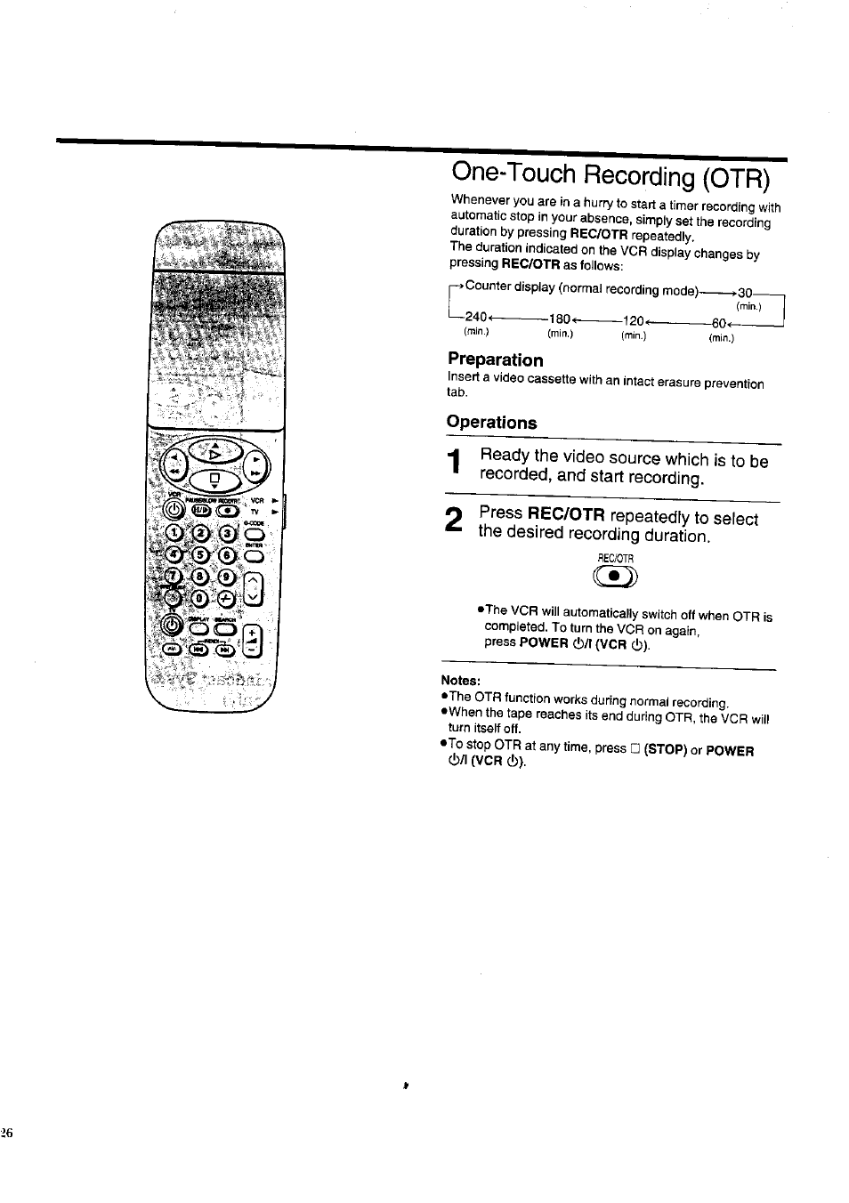 One-touch recording (otr), Preparation, Operations | Is№^a | Panasonic NV-HD620 User Manual | Page 26 / 38