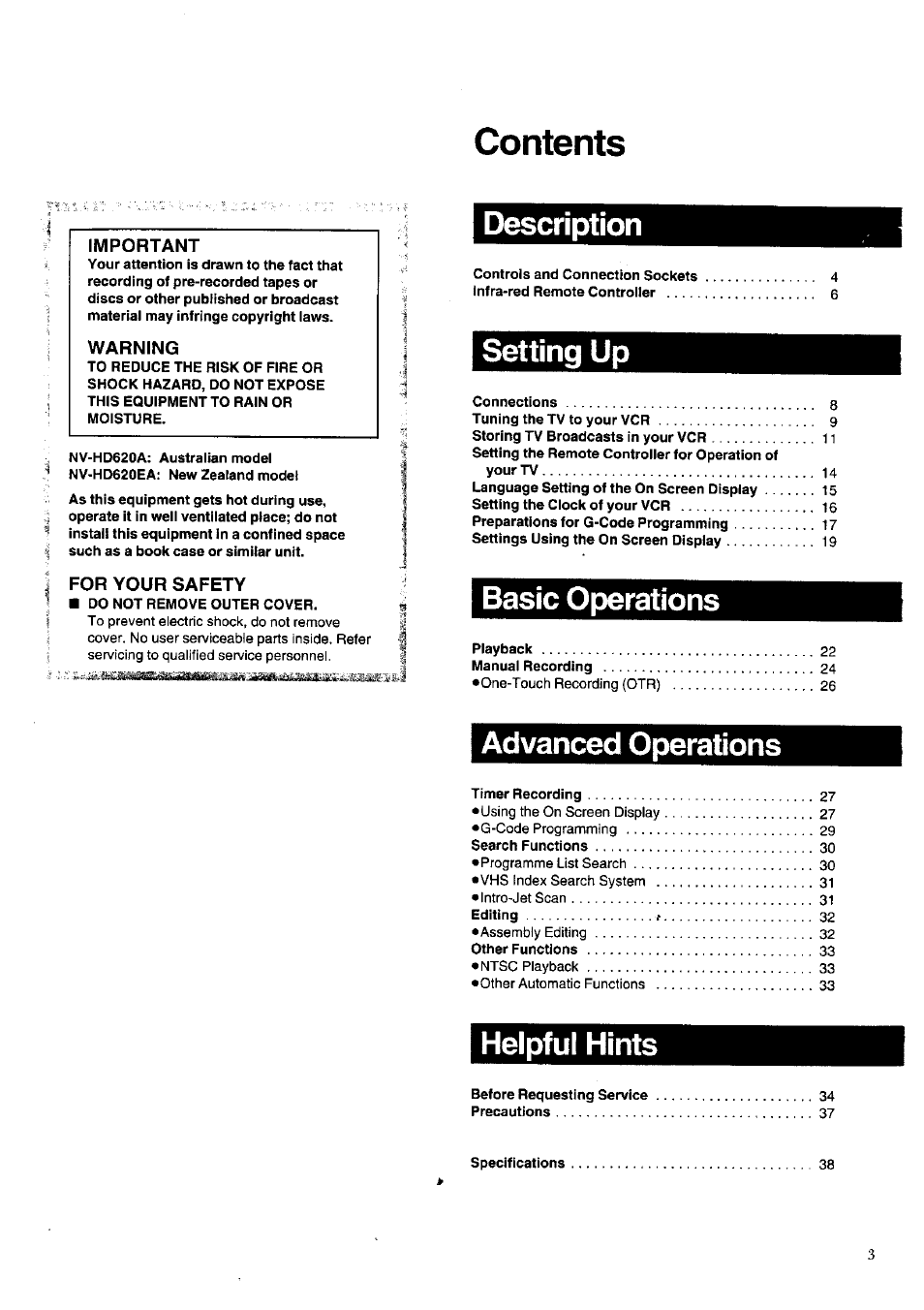 Panasonic NV-HD620 User Manual | Page 3 / 38
