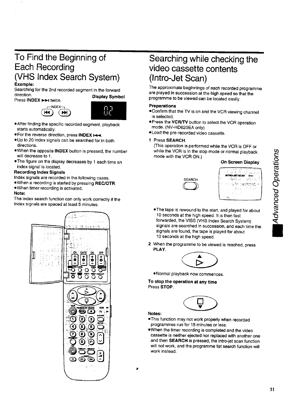 To find the beginning of, Each recording, Vms index search system) | Panasonic NV-HD620 User Manual | Page 31 / 38