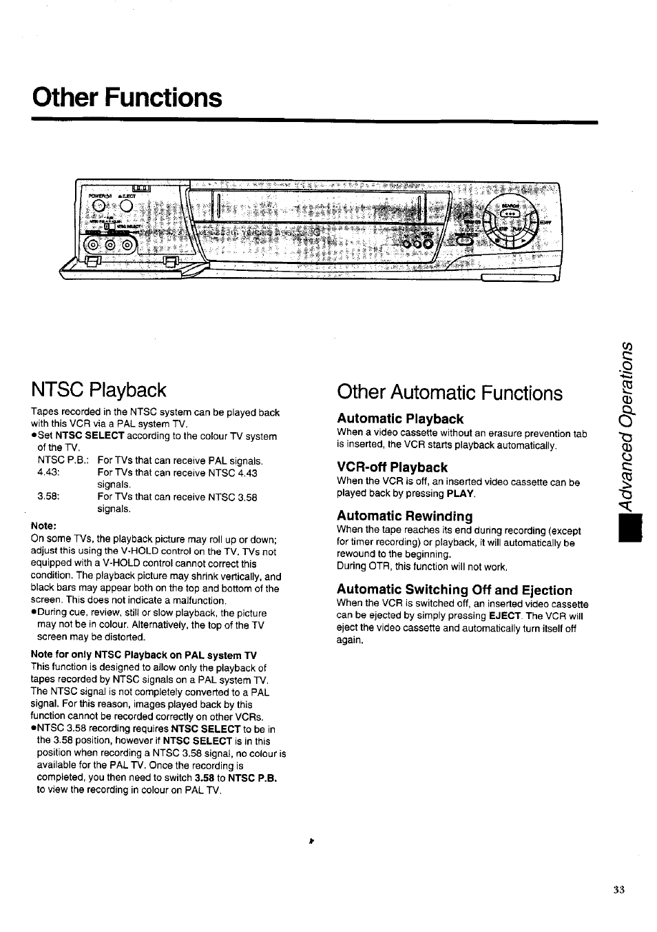 Other functions, Ntsc playback, Other automatic functions | Ntsc playback •other automatic functions | Panasonic NV-HD620 User Manual | Page 33 / 38