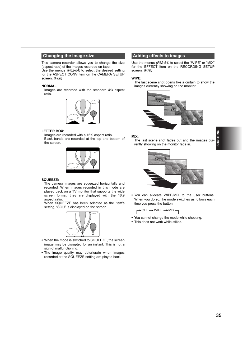 Changing the image size, Adding effects to images, Changing the image size adding effects to images | Panasonic AG-DVC60P User Manual | Page 35 / 82