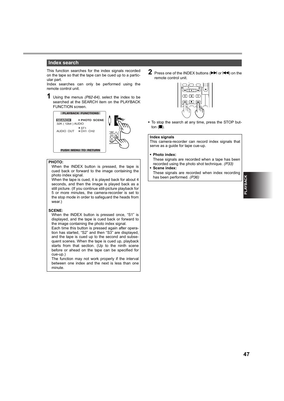 Index search, P47) | Panasonic AG-DVC60P User Manual | Page 47 / 82