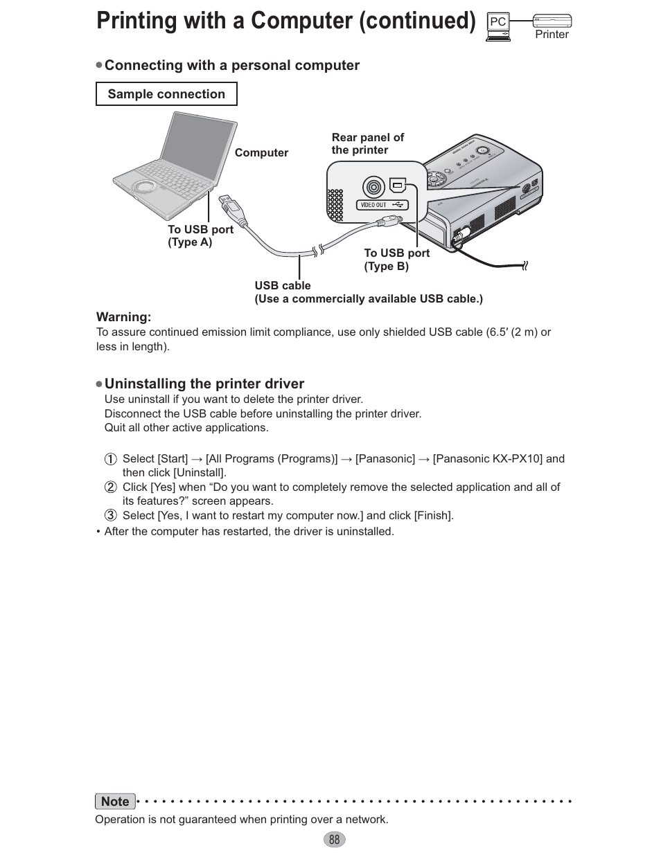 Printing with a computer (continued) | Panasonic KX-PX10M User Manual | Page 88 / 112