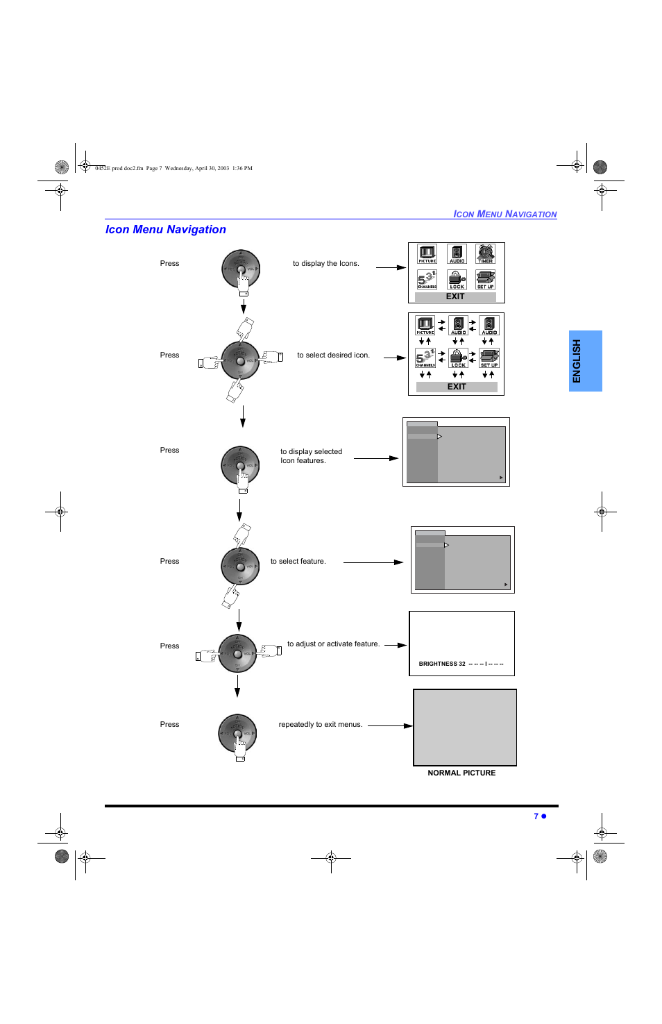 Icon menu navigation, En gli s h, Exit | Panasonic CT 20L8 User Manual | Page 9 / 57