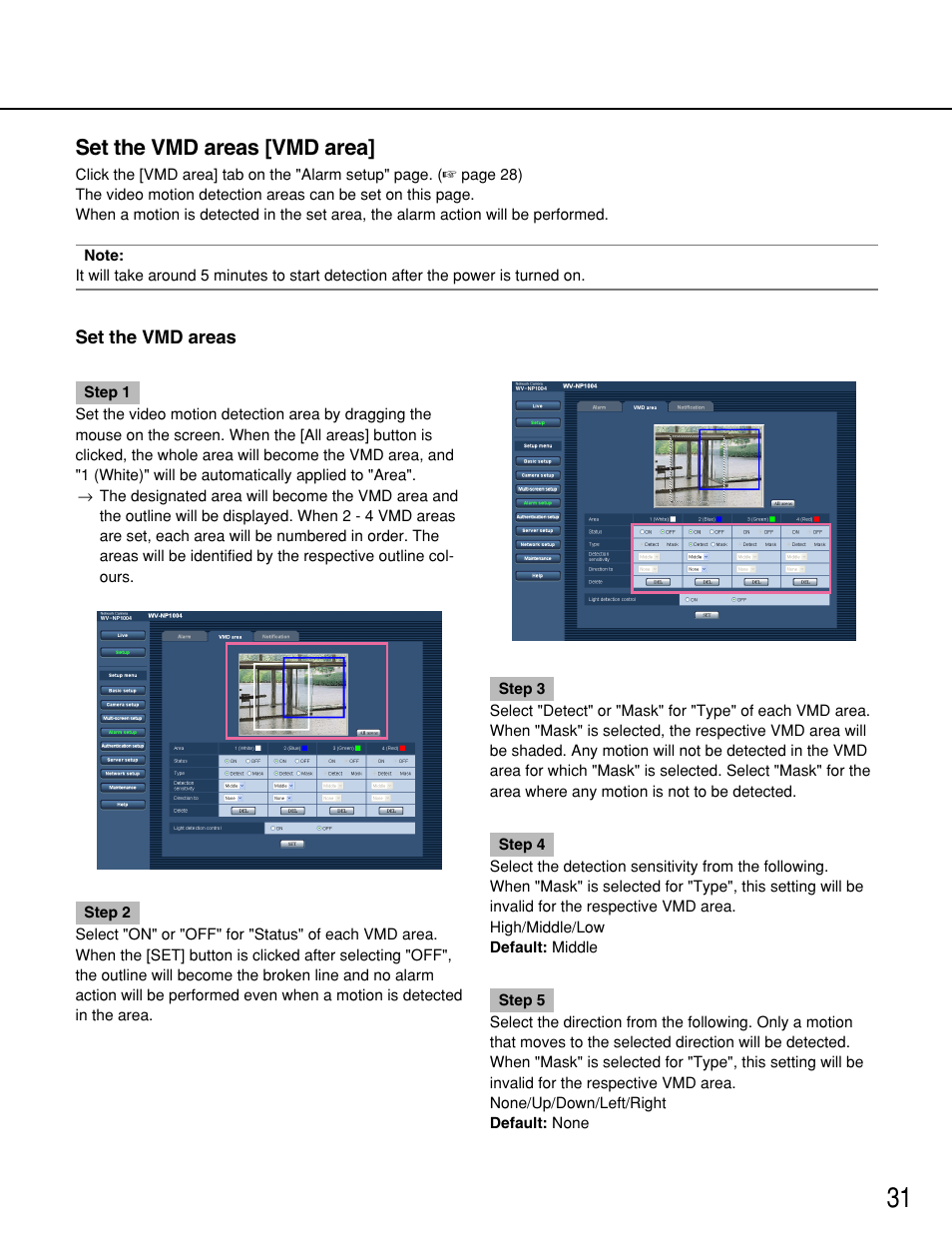 Set the vmd areas [vmd area | Panasonic WV-NP1000 User Manual | Page 31 / 70
