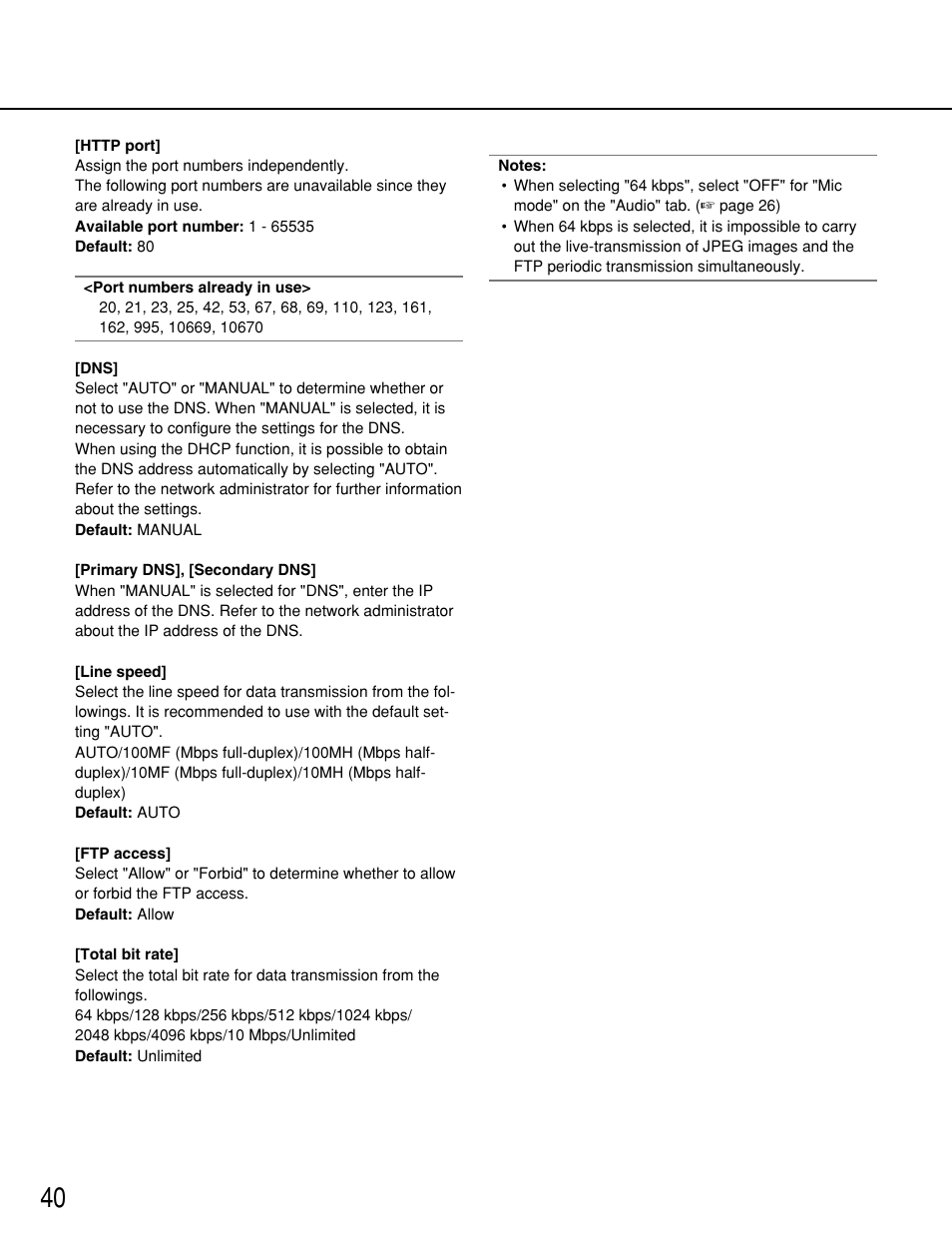 Panasonic WV-NP1000 User Manual | Page 40 / 70