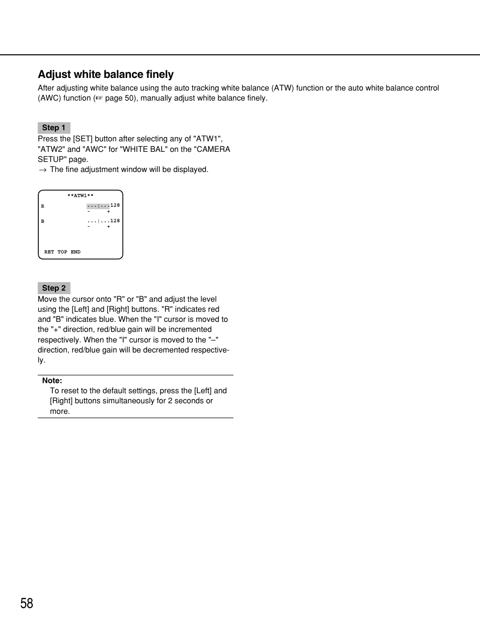 Adjust white balance finely | Panasonic WV-NP1000 User Manual | Page 58 / 70